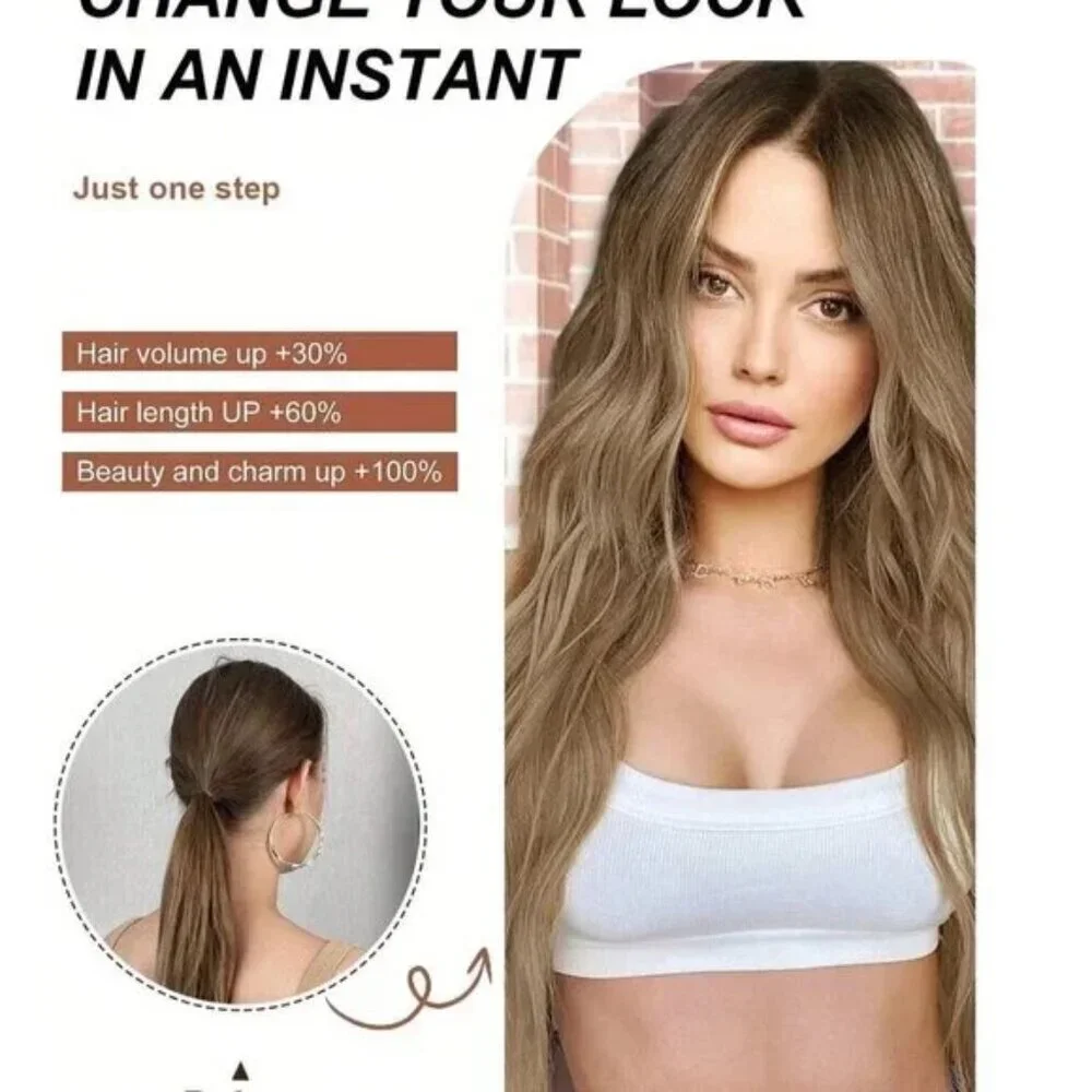 Ash light Brown Clip in 22 in Hair Extensions in Water Wave Human hair blend
